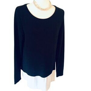 WHBM Women's Faux Layered Sweater | Long Sleeves | Black & White | Size Large